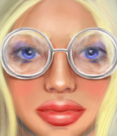Blonde girl in transparent glasses in the style of digital oil paintingの写真素材