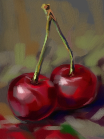Cherry Digital Oil Acrylic Paintingの写真素材