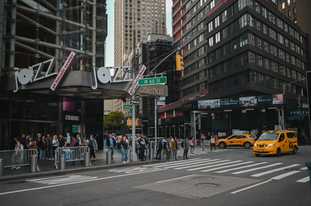 New York, USA, May 7 2023. Streets full of people crowd in Manhattan in the summer. Big city urban...