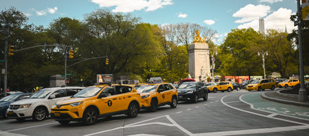 New York, USA, May 7 2023. Streets full of people crowd in Manhattan in the summer. Big city urban...