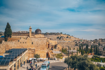 November 27, 2022 - Jerusalem, Israel. Tourist crowd and Jewish gather for Shacharit sunrise prayer...