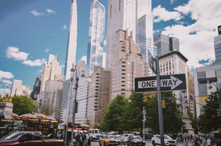 New York, USA, May 7 2023. Streets full of people crowd in Manhattan in the summer. Big city urban life concept background. Famous attractions places, touristic buses and yellow cabsのeditorial素材