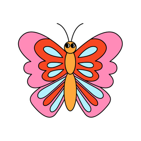 Retro 70s groovy butterfly. Cartoon hippie isolated vector illustrationのイラスト素材