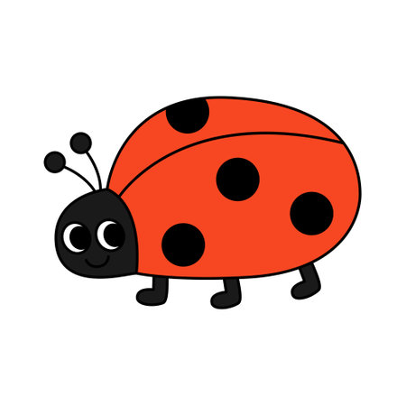 Retro 70s groovy smiling ladybug. Cartoon hippie isolated vector illustrationのイラスト素材