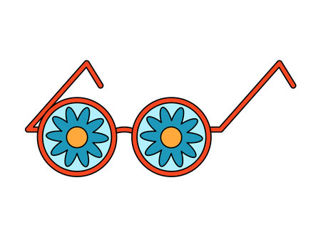 Retro 70s groovy sunglasses with flower reflection. Cartoon hippie isolated vector illustrationのイラスト素材