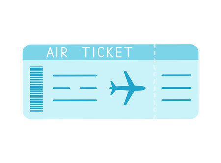 Air ticket in simple style isolated on white background. Blue boarding pass with bar code and airplane silhouette. Travel concept vector flat illustrationのイラスト素材