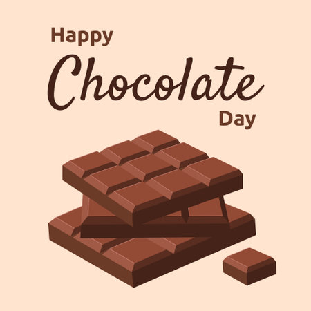 Happy Chocolate Day. Holiday design with chocolate bars stacked on top of each other for social media post, banner, poster, card. Vector flat illustration isolated on blue backgroundのイラスト素材