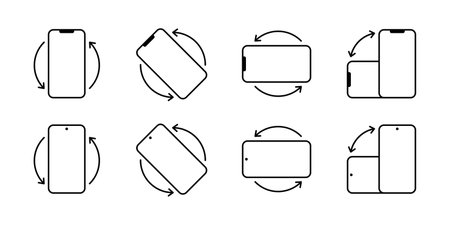 Rotate smartphone icons isolated on white background. Mobile screen rotation. Turn your device. Vector line style illustration for website and appのイラスト素材