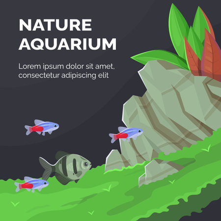Banner with a natural aquarium and fishのイラスト素材