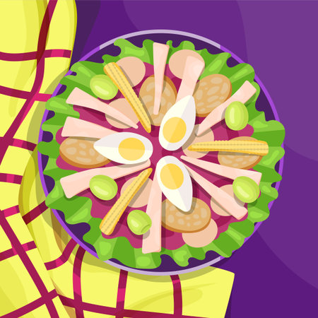 Cartoon fiambre, traditional Guatemalan salad. top view, vector illustrationのイラスト素材