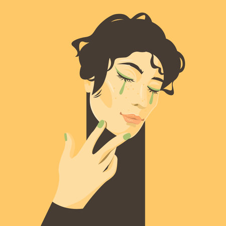 Vector portrait of sensual androgynous young man with bright makeup.のイラスト素材