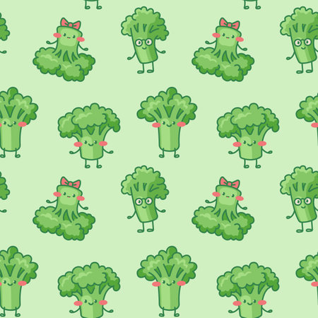 Cute vector seamless pattern with broccoli characters.のイラスト素材