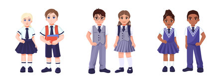 Girls and boys in school uniforms on a white background.のイラスト素材