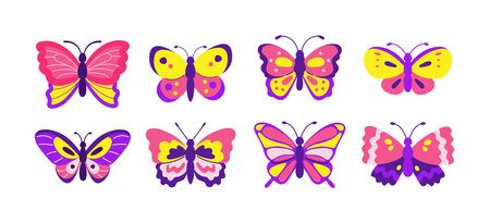Colourful butterflies set isolated on white background.のイラスト素材