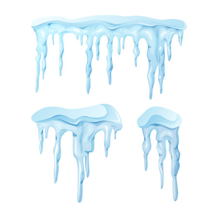 Set of blue icicles isolated on white background.のイラスト素材