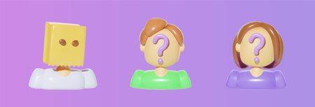 3D icon people heads with with a question mark and paper bag instead of a face, anonymous person.のイラスト素材