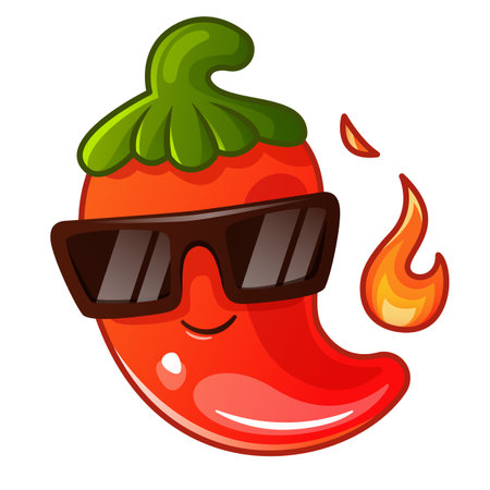 Cartoon character hot red pepper in sunglasses with flames.のイラスト素材