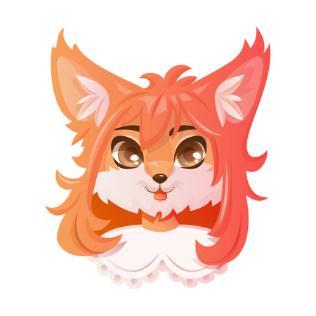 Portrait of a cute cartoon anthropomorphic fox girl, a furry character.のイラスト素材