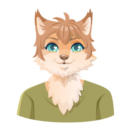 Portrait of a cute cartoon anthropomorphic cat boy, a furry character.のイラスト素材