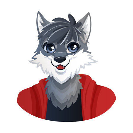 Portrait of a cute cartoon anthropomorphic wolf boy, a furry character.のイラスト素材