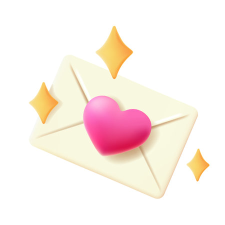 3D mail envelope icon with pink heart isolated on a white background.のイラスト素材