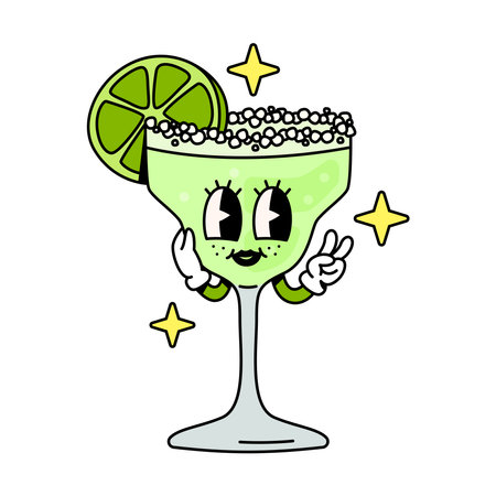 Cocktail character Margarita in groovy style isolated on a white background.のイラスト素材
