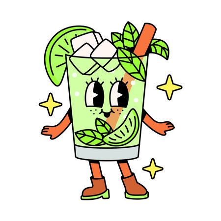Cocktail character Mojito in groovy style isolated on a white background.のイラスト素材