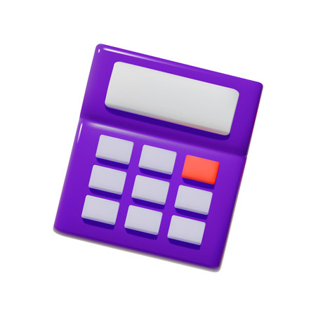 3D blue minimalist calculator, vector isolated icon.