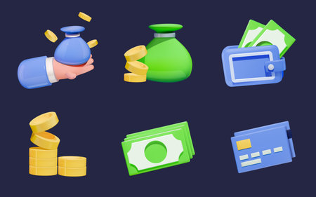 Money management related 3D icon set.