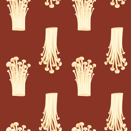 Vector Seamless Pattern with Enoki Mushrooms.のイラスト素材