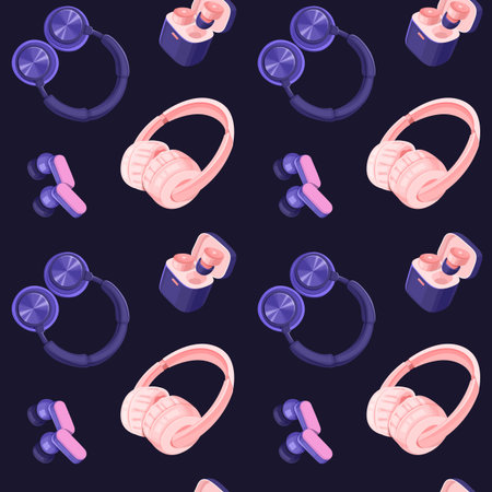Audio Equipment Seamless Pattern on Navy Background