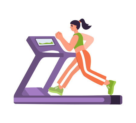 Woman running on treadmill.のイラスト素材