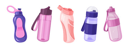 Water bottles in various shapes and colors.のイラスト素材