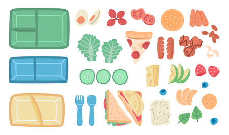 Food items with empty bento boxes.のイラスト素材