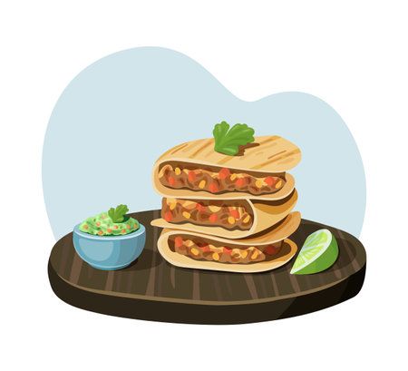 Stacked Quesadillas with Guacamoleのイラスト素材
