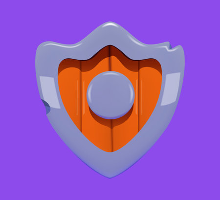 3D Medieval Shield Icon on Purple Backgroundのイラスト素材