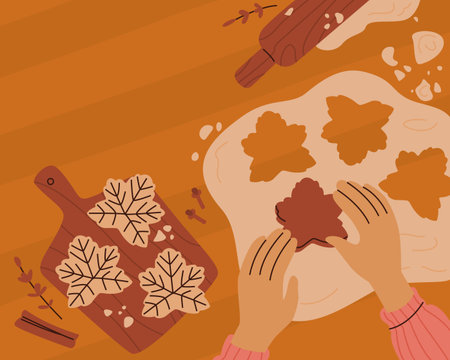 Autumn leaf-shaped cookies baking illustrationのイラスト素材