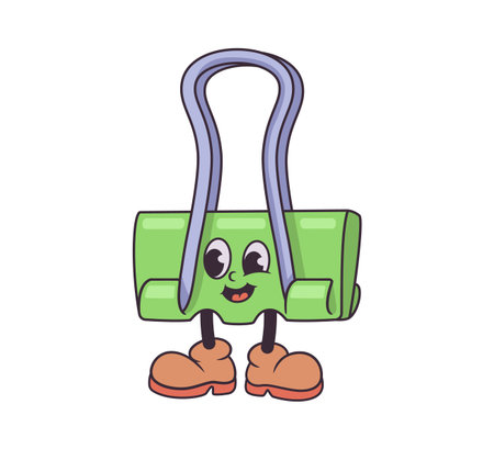 Cute cartoon binder clip character with smileのイラスト素材