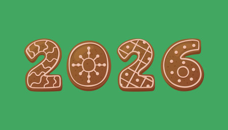 2026 gingerbread numbers vector illustrationのイラスト素材