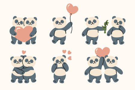 Valentine panda couple scenesのイラスト素材