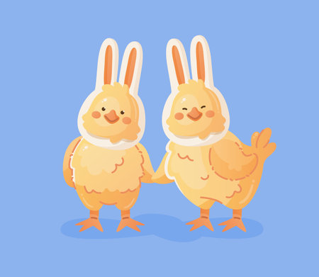 Cute chicks in bunny hoodのイラスト素材