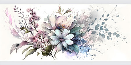 Spring flowers composition, a transparent flower set, peony, buds, leaves, branches in pastel grey, violet, purple, vintage ornament, wedding design, stationery card print, wallpaper, postcard. Generative AI conceptの素材