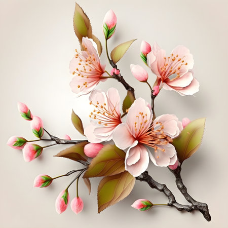 Symbol of spring. Watercolor illustration of cherry blossom branches on a white background. Flower design for natural cosmetics, perfumes, women's goods , postcards, wedding invitations, spring banner. Generative AI conceptの素材
