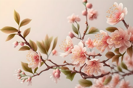 Symbol of spring. Watercolor illustration of cherry blossom branches on a white background. Flower design for natural cosmetics, perfumes, women's goods , postcards, wedding invitations, spring banner. Generative AI conceptの素材