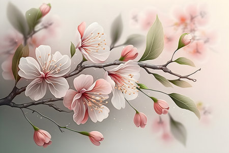 Symbol of spring. Watercolor illustration of cherry blossom branches on a white background. Flower design for natural cosmetics, perfumes, women's goods , postcards, wedding invitations, spring banner. Generative AI conceptの素材