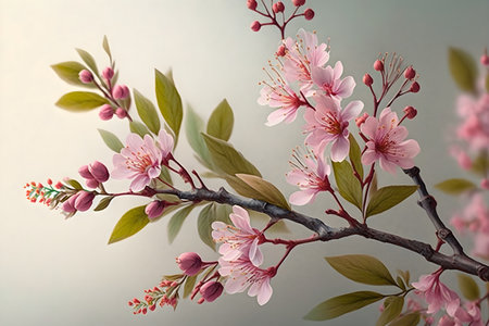 Symbol of spring. Watercolor illustration of cherry blossom branches on a white background. Flower design for natural cosmetics, perfumes, women's goods , postcards, wedding invitations, spring banner. Generative AI conceptの素材