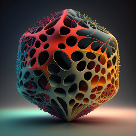 3D model of neural network in trendy colors than can be used for demonstration of science innovation, medical research, technology development, human brain health. Neuron network banner. Generative AI conceptの素材
