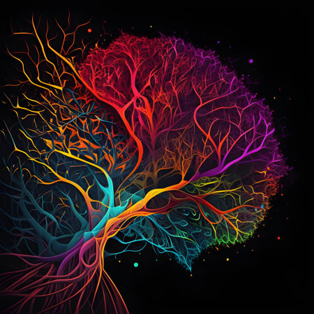 Neuron network banner. Abstract image of neural network. AI logo in trendy colors of 2023 for science innovation and development, machine learning, medical research, human brain health. Generative AI conceptの素材