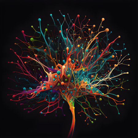 Neuron network banner. Abstract image of neural network. AI logo in trendy colors for science innovation, machine learning, medical research, technology development, human brain health. Generative AI conceptの素材