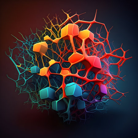 Neuron network banner. 3D model of neural network in trendy colors than can be used for demonstration of science innovation, medical research, technology development, human brain health. Generative AI conceptの素材